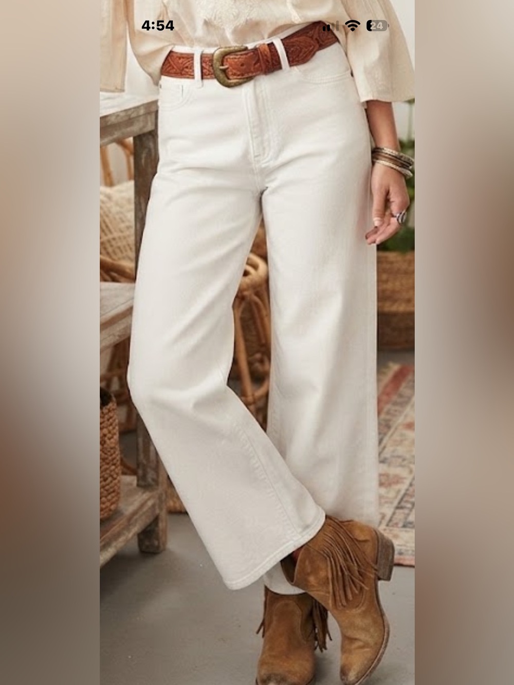 H&M High Rise Wide Leg Jeans 4 White Stretch Denim Relaxed Fit